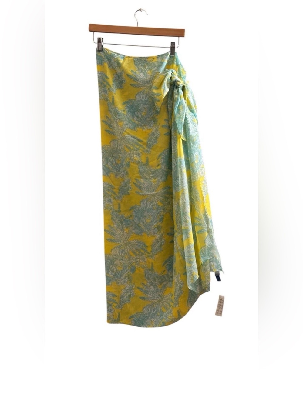 Tropical Palm Print Pareo Sarong Beach Cover Up Yellow One Size NWT